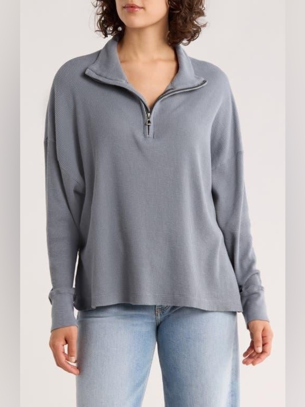 James Perse Women’s Half Zip Pullover Waffle knit Dusty Blue Size 1